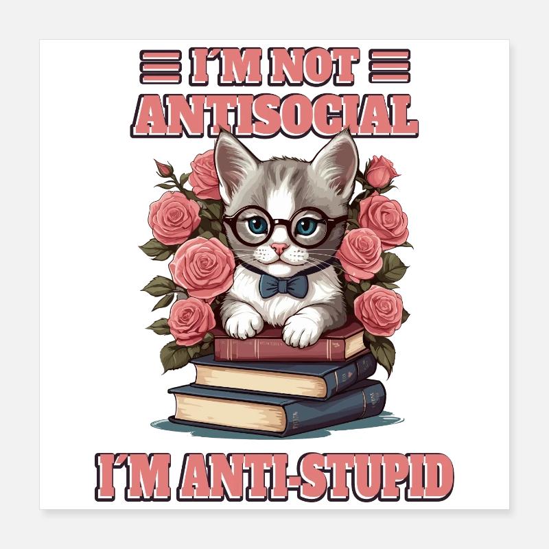 Clever cat with reading glasses Poster 16" x 16" (40x40 cm)