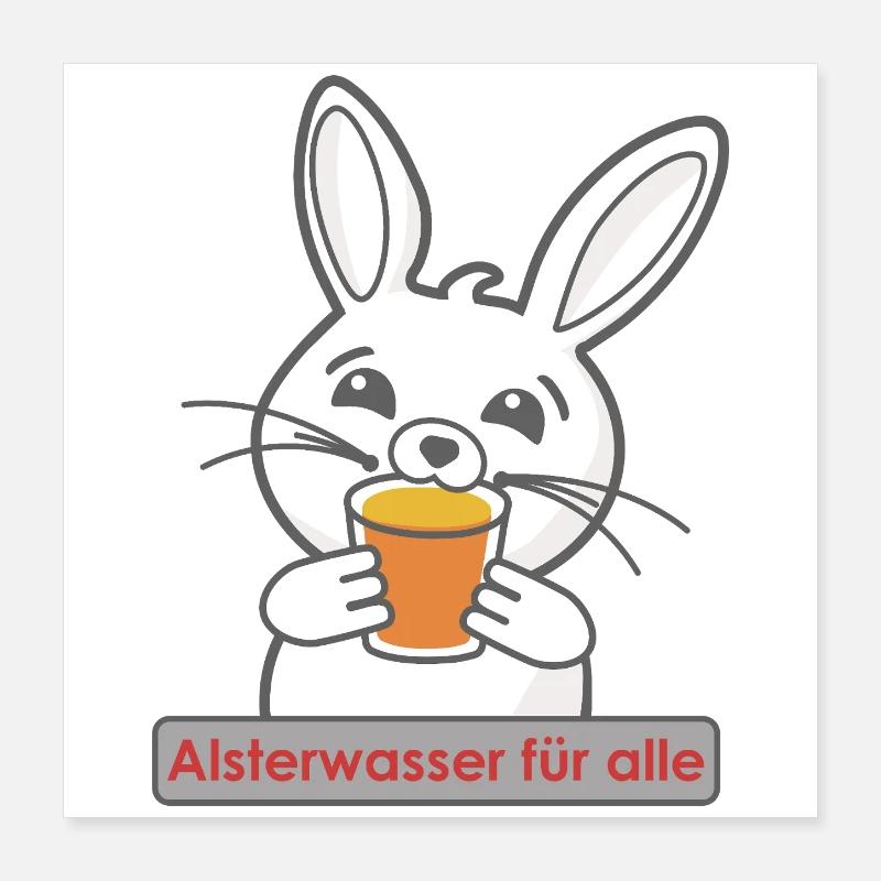 Motif de lapin mignon avec boisson - Poster 40 x 40 cm - blanc