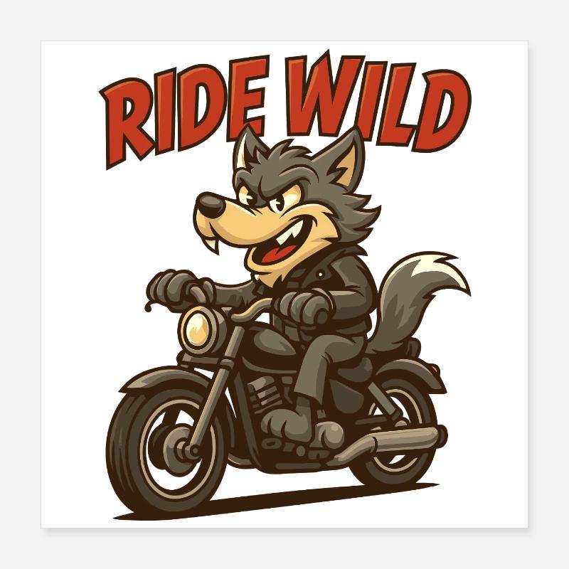Abenteuer Wolf auf Motorrad Poster 40x40 cm