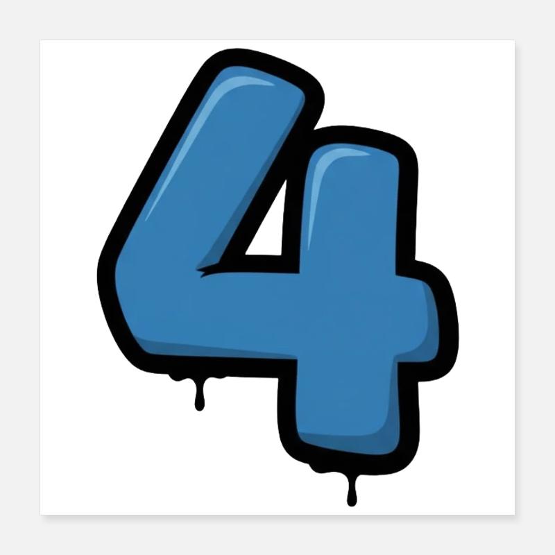 Graffiti Blue 4 Number Design Poster 16" x 16" (40x40 cm)