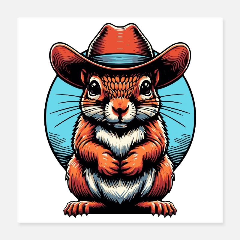 Graphique Cowboy Écureuil Poster 40 x 40 cm