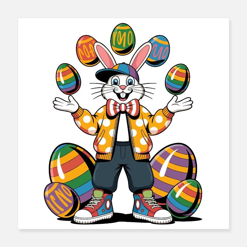 Bunter Osterhase mit Eierkranz Poster 40x40 cm