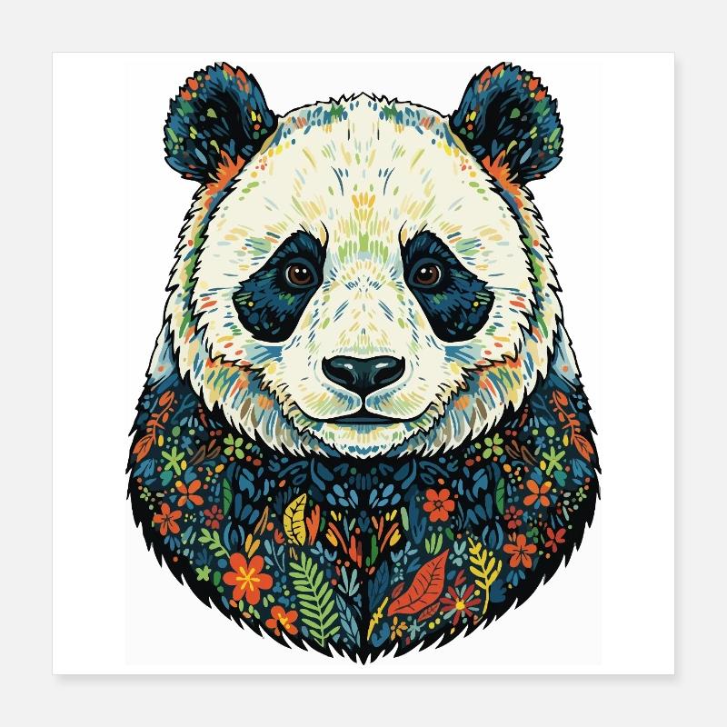Flora-Panda-Porträt mit Blumen Poster 40x40 cm