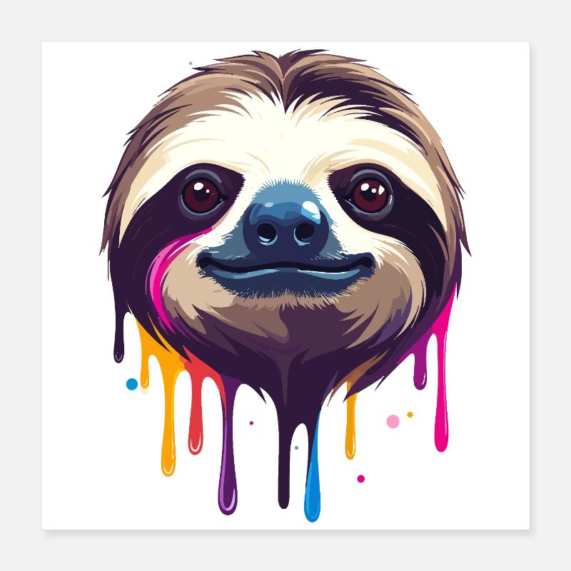 Sloth Neon Color Drop Illustration Poster 16" x 16" (40x40 cm)