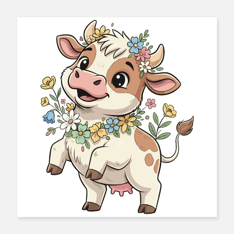 Vache avec une couronne de fleurs Poster 40 x 40 cm