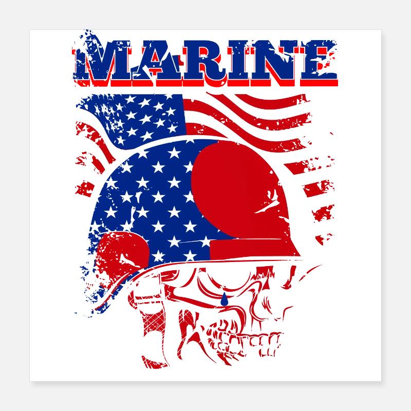 Ein beängstigender Marineschädel mit US Flagge Poster 40x40 cm