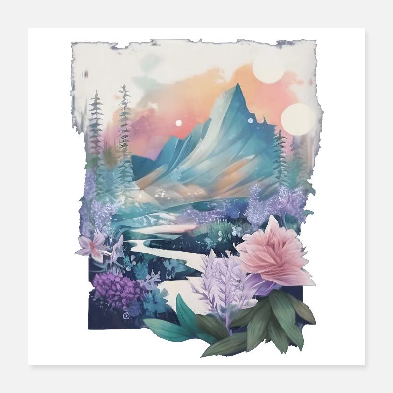 Paysage fleuri Poster 40 x 40 cm