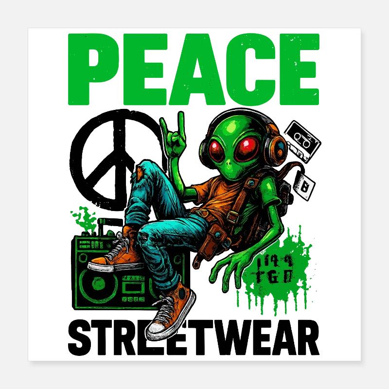 Extraterrestre avec Boombox de paix Poster 40 x 40 cm