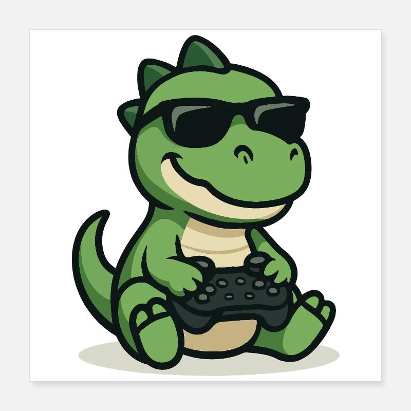 Dino Gamer Poster 16" x 16" (40x40 cm)