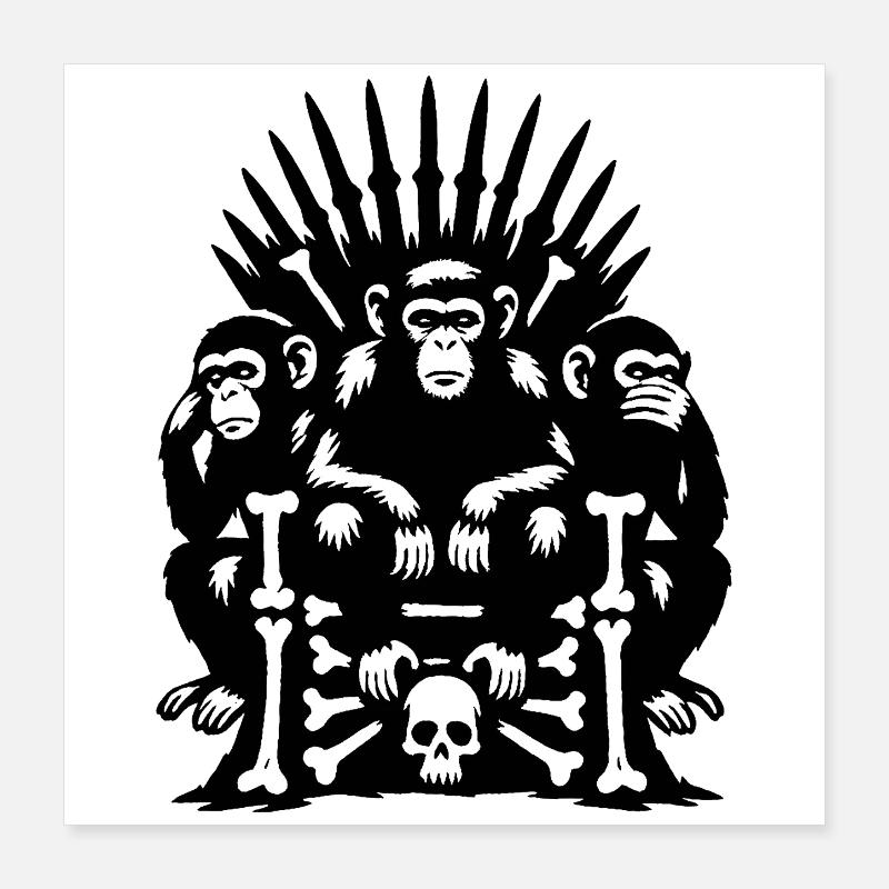 Monkeys on Skull and Bones Throne Poster 16" x 16" (40x40 cm)