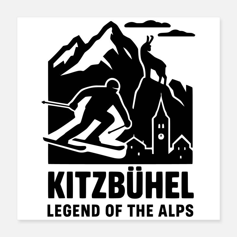 Silhouette de vacances de ski et de sports d'hiver à Kitzbühel Poster 40 x 40 cm