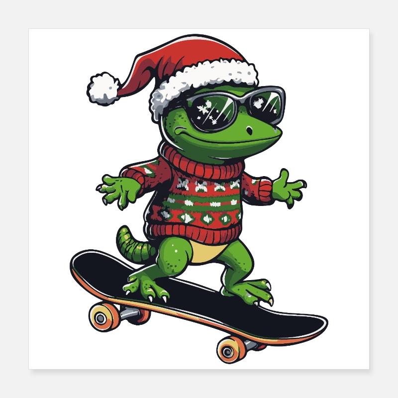 Lézard Noël Drôle Poster 40 x 40 cm