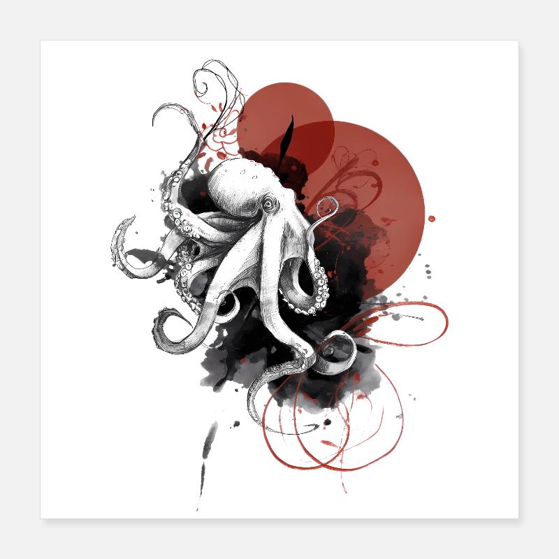 White Octopus – Artful Ink Style Poster 16" x 16" (40x40 cm)