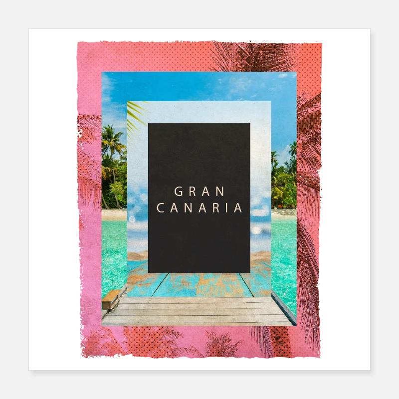 Gran Canaria Palm Trees Summer Sun Beach Sea Poster 16" x 16" (40x40 cm)
