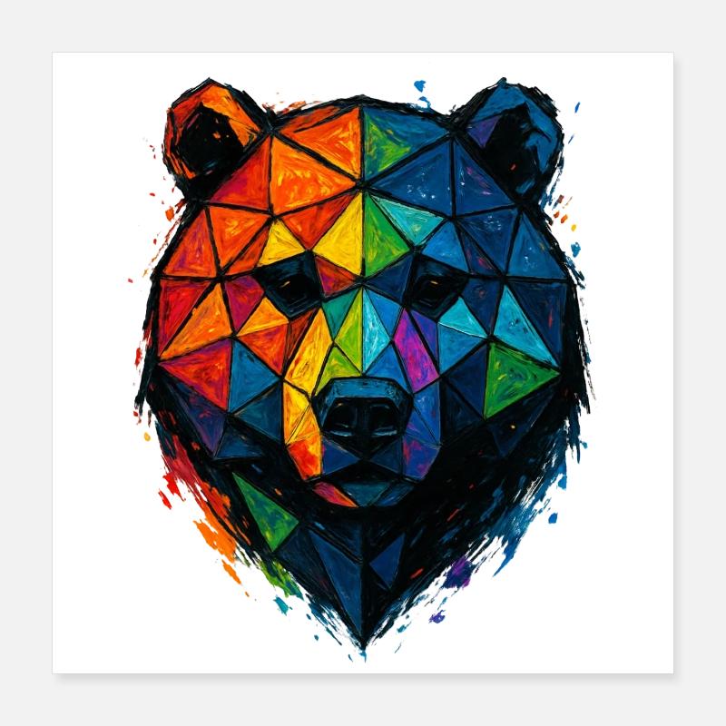 Ours low poly pop art coloré Poster 40 x 40 cm
