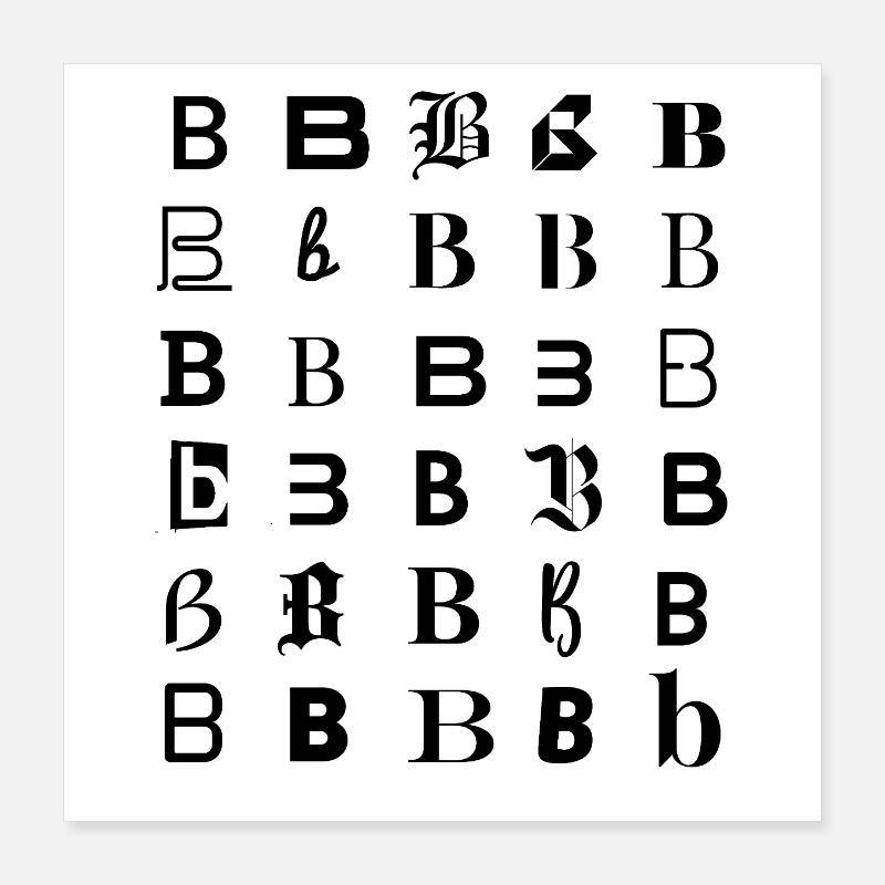 Typografie Alphabet Buchstabe B Glyphen-Mosaik Poster 40x40 cm