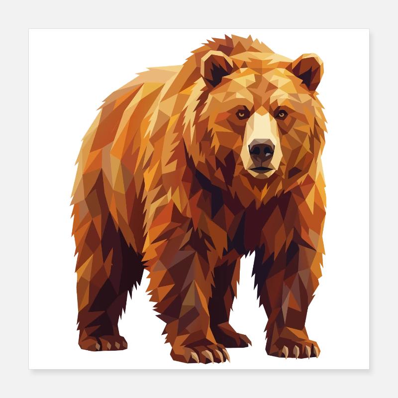 Geometric Grizzly Bear Low Poly Modern Art Poster 16" x 16" (40x40 cm)