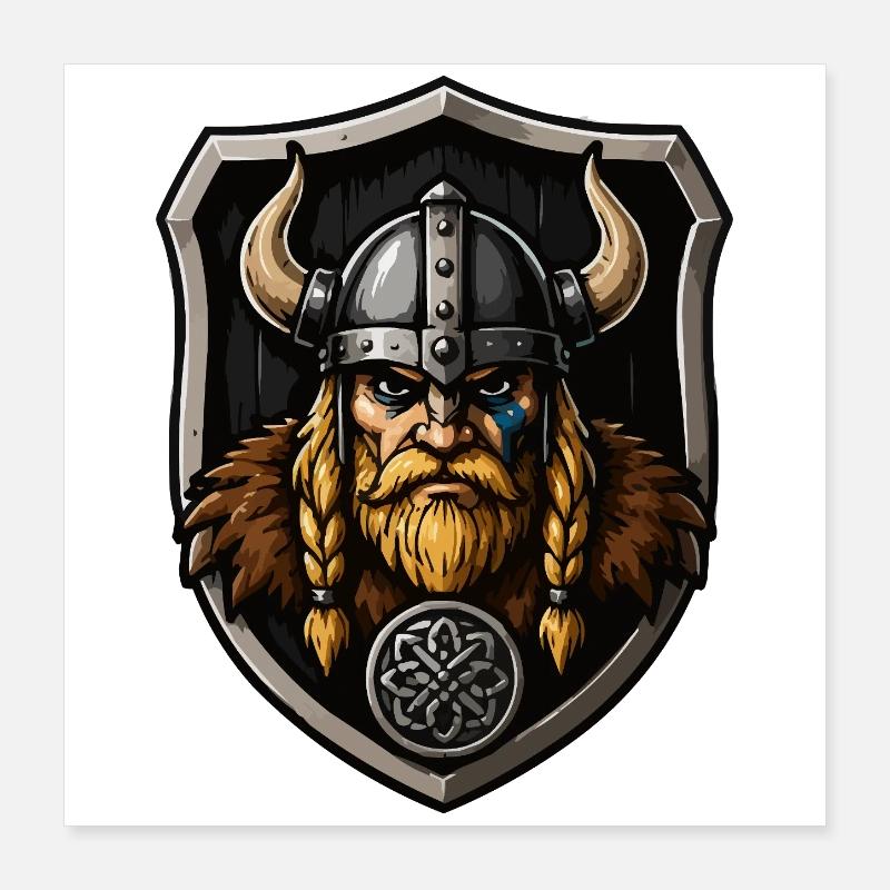 Vikingischer Krieger mit Schild Poster 40x40 cm