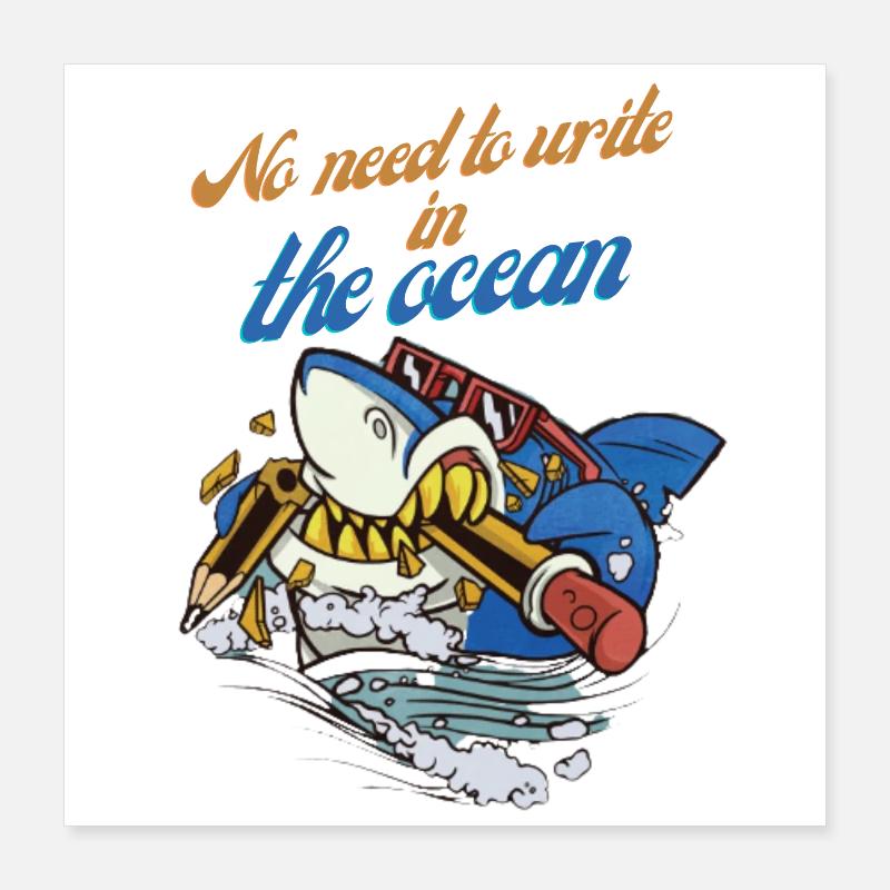 Le requin crayon dans l’aventure océanique Poster 40 x 40 cm