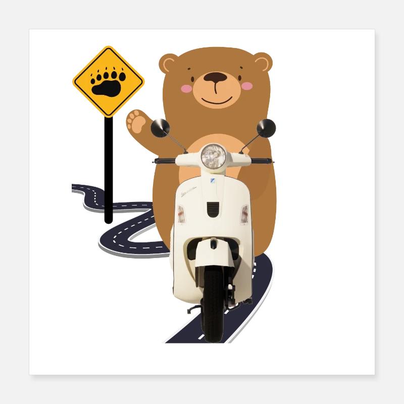 Ours brun cyclomoteur Poster 40 x 40 cm