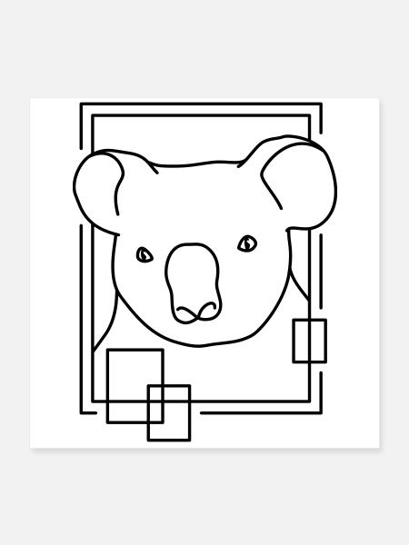 Koala en forme géométrique - Conception d’art au trait - Poster 40 x 40 cm - blanc - Devant
