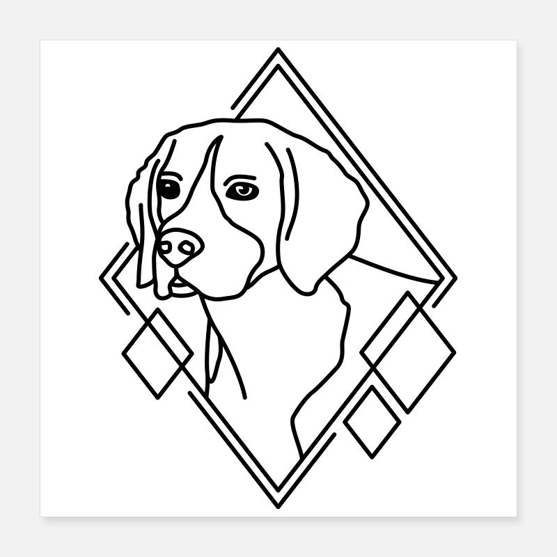 Beagle in geometrischer Form - Line-Art-Design Poster 40x40 cm