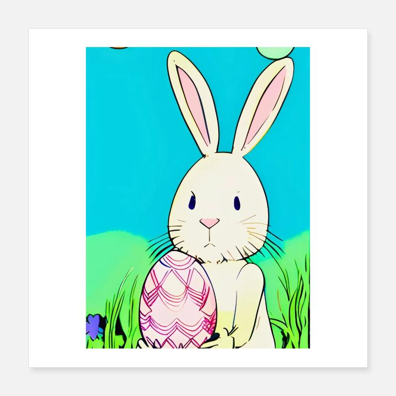 Lapin de Pâques néon avec un œuf de Pâques dans l’herbe Poster 40 x 40 cm