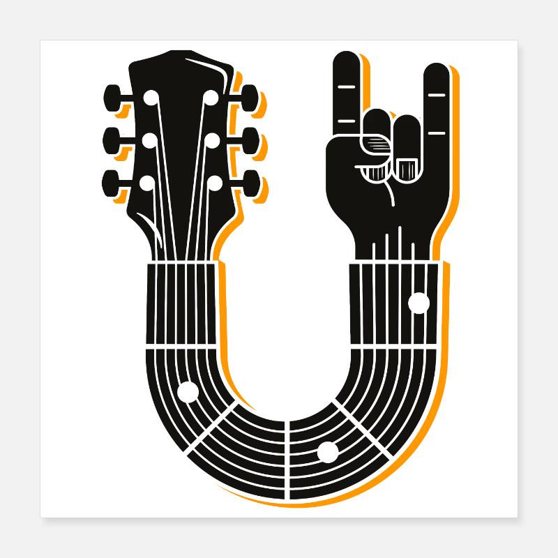 Conception audacieuse de signe de main de manche de guitare Poster 40 x 40 cm