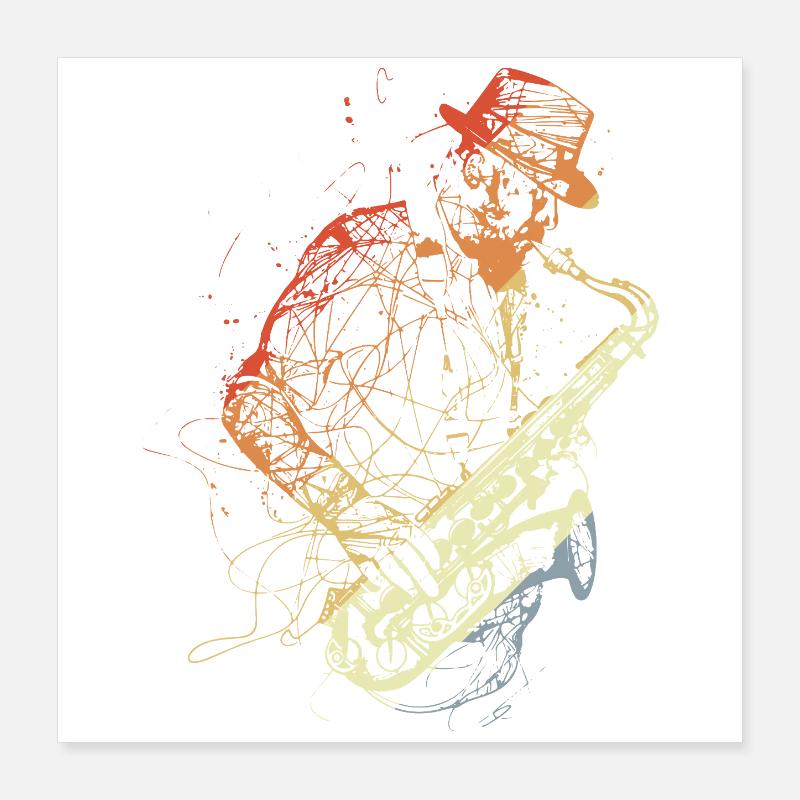 Dessin de saxophone rétro Poster 40 x 40 cm