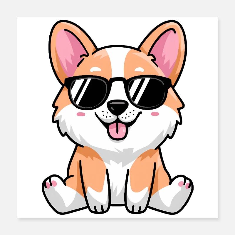 Playful Corgi with Sunglasses Poster 16" x 16" (40x40 cm)