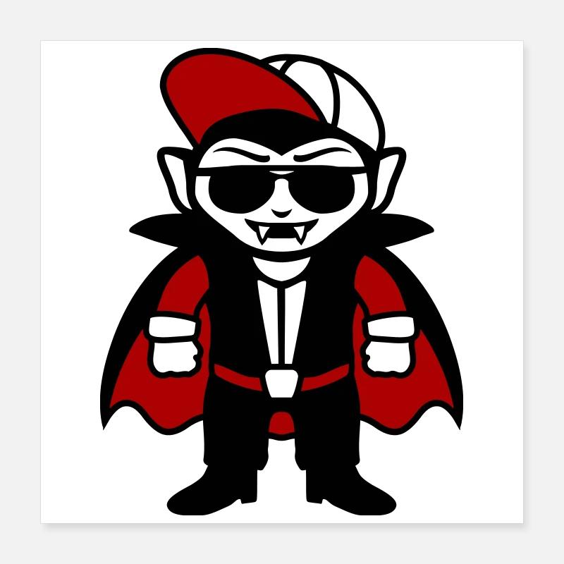 Dessin animé de vampire cool avec lunettes de soleil et casquette Poster 40 x 40 cm