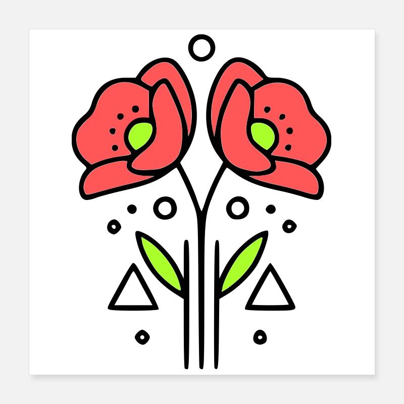 Coquelicots coquelicots minimaliste Line Art 9 Poster 40 x 40 cm