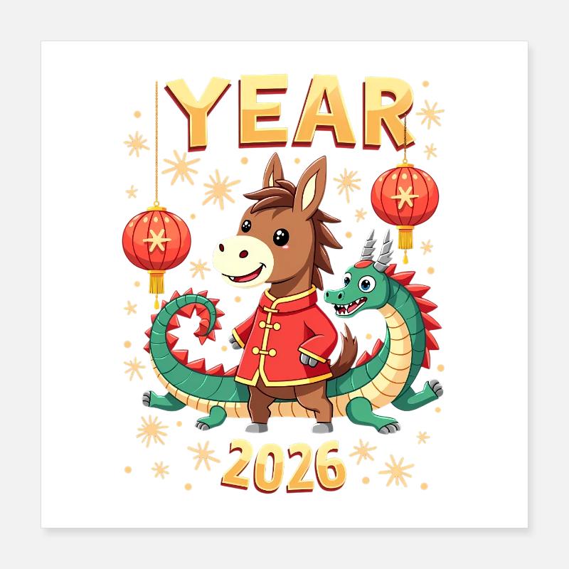 Nouvel An chinois du cheval 2026 Poster 40 x 40 cm