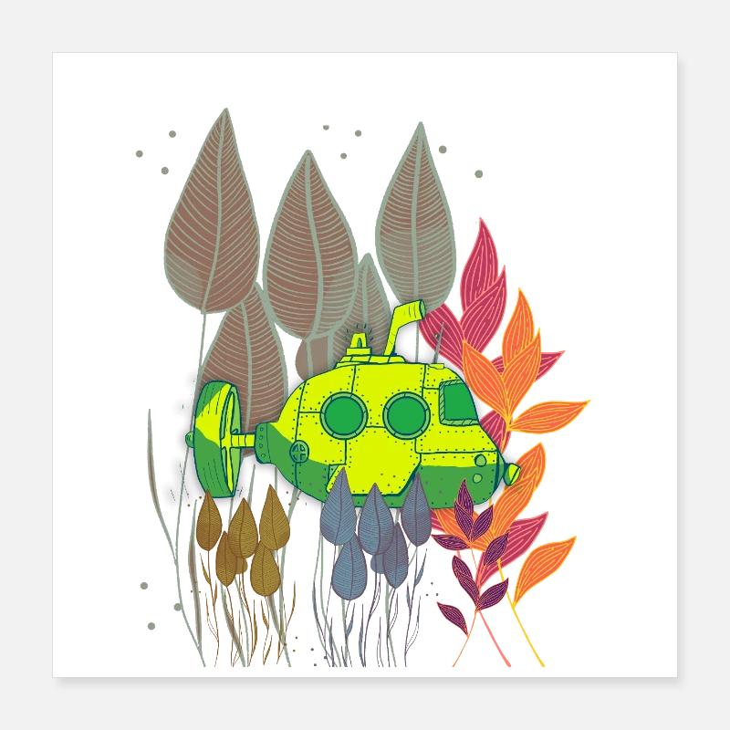 Sous-marin néon dans un feuillage coloré Poster 40 x 40 cm