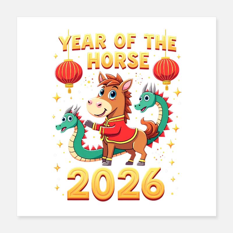 Nouvel An chinois du cheval 2026 Poster 40 x 40 cm