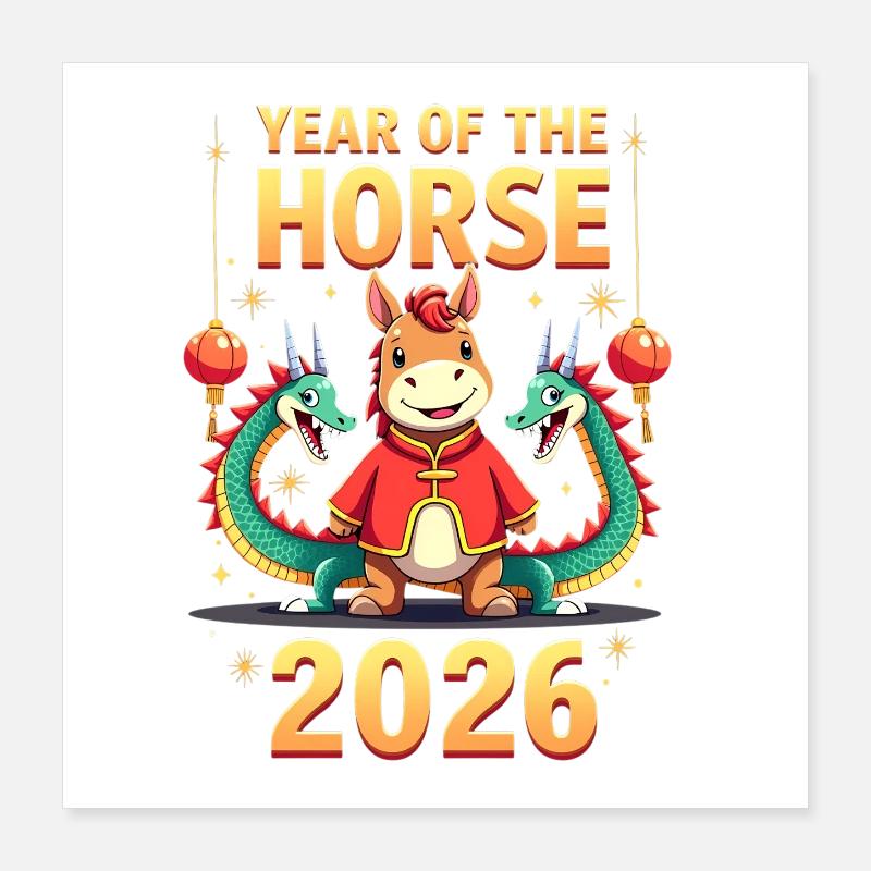 Nouvel An chinois du cheval 2026 Poster 40 x 40 cm