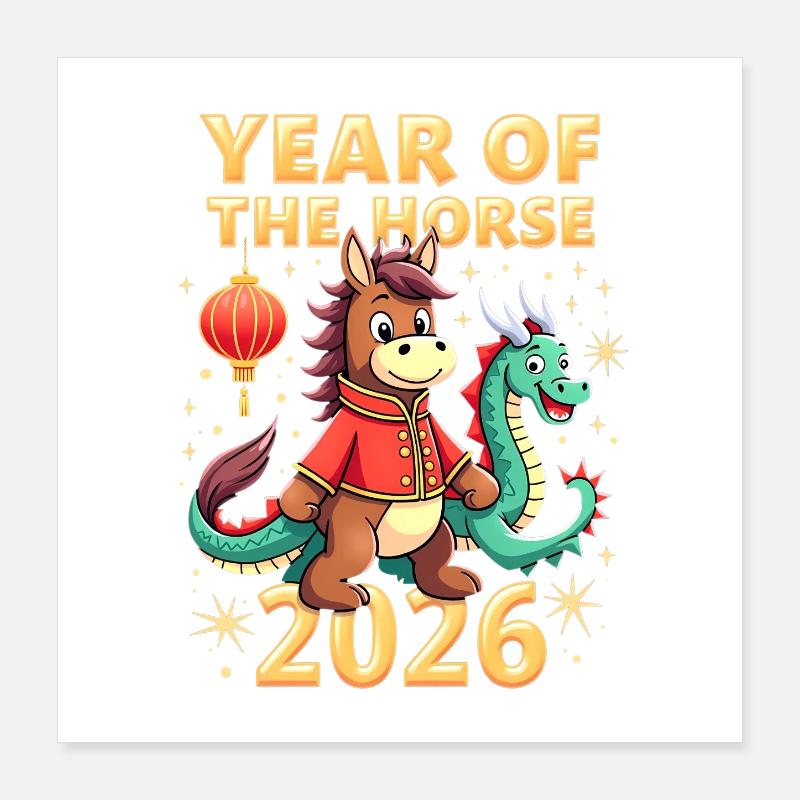 Nouvel An chinois du cheval 2026 Poster 40 x 40 cm