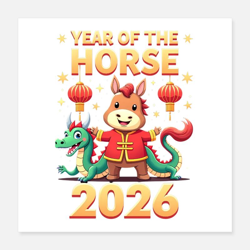 Nouvel An chinois du cheval 2026 Poster 40 x 40 cm