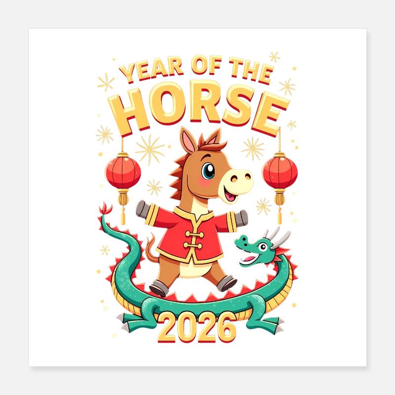 Nouvel An chinois du cheval 2026 Poster 40 x 40 cm