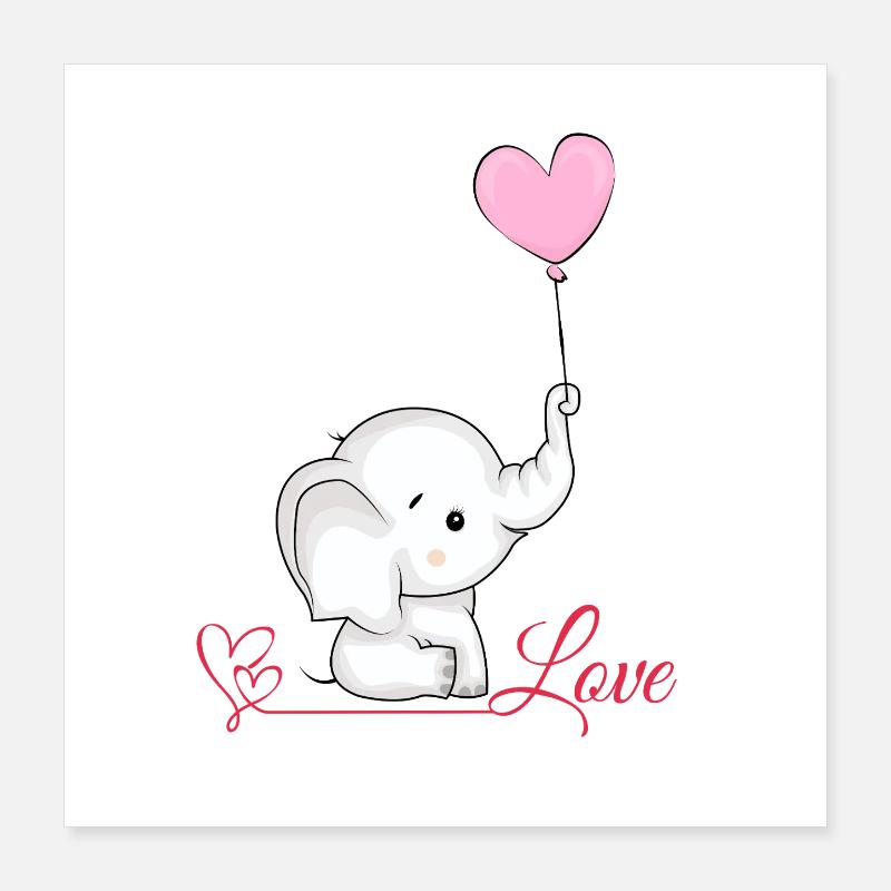 Love elephant with heart balloon Poster 16" x 16" (40x40 cm)