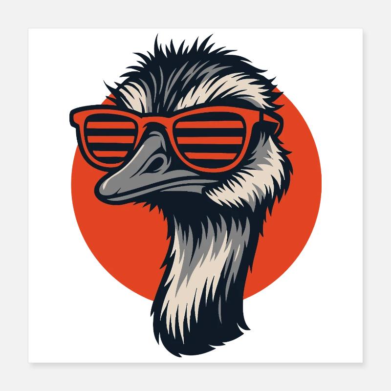 Strauß mit Retro-Sonnenbrille Poster 40x40 cm