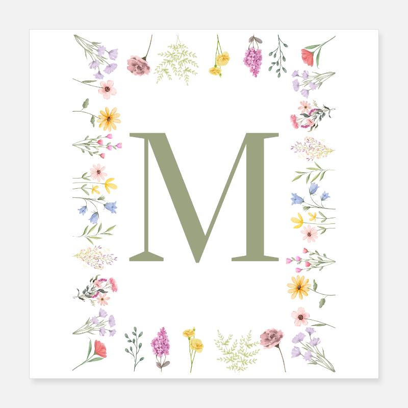 Initiale M Blumen Monogramm Poster 40x40 cm