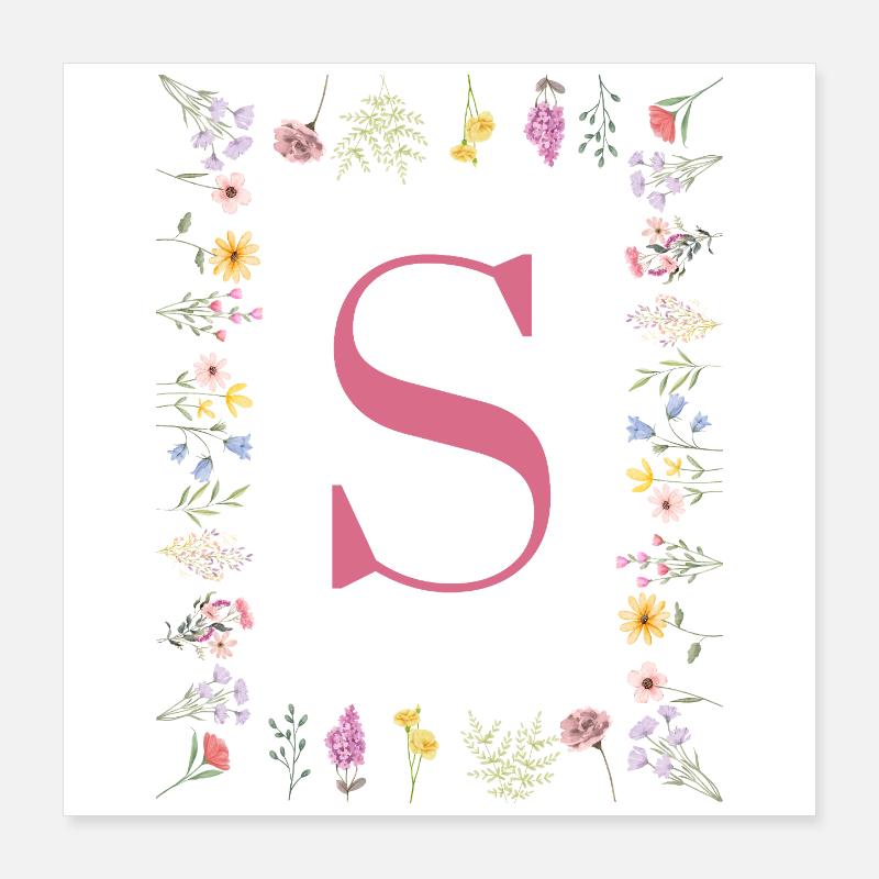 Initial S Blumenmonogramm Poster 40x40 cm