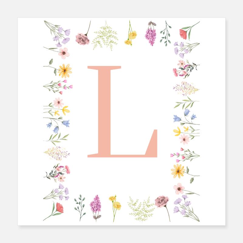 Floral initials "L", letters monogram Poster 16" x 16" (40x40 cm)