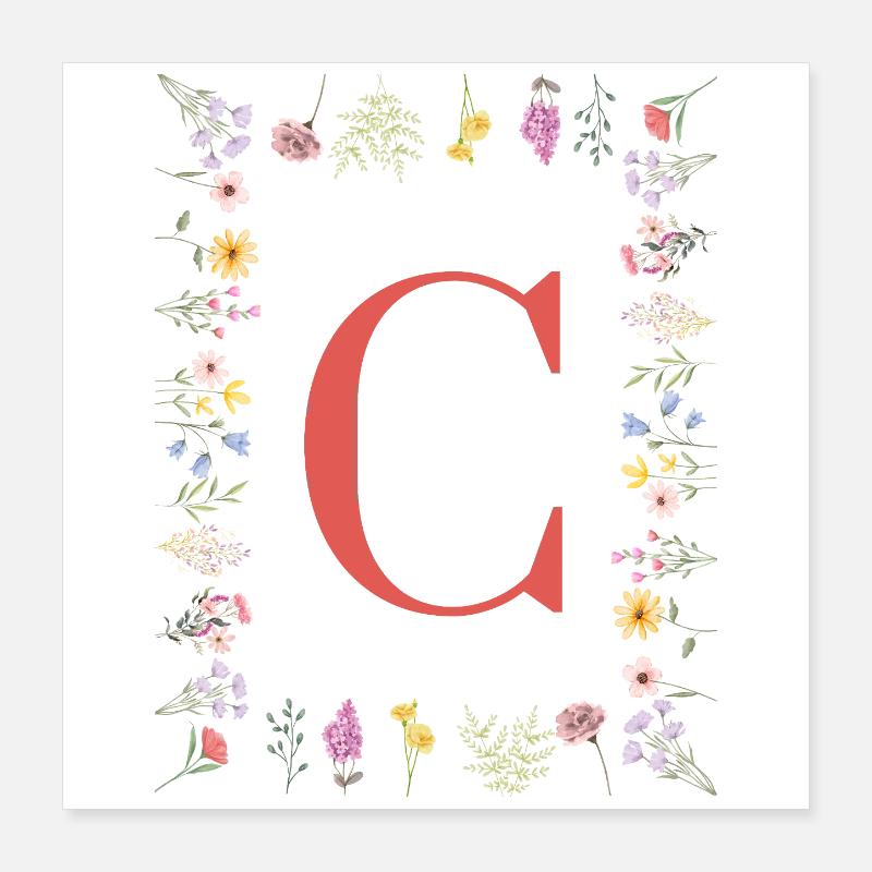 Florale Initialen "C", Buchstaben Monogramm  Poster 40x40 cm