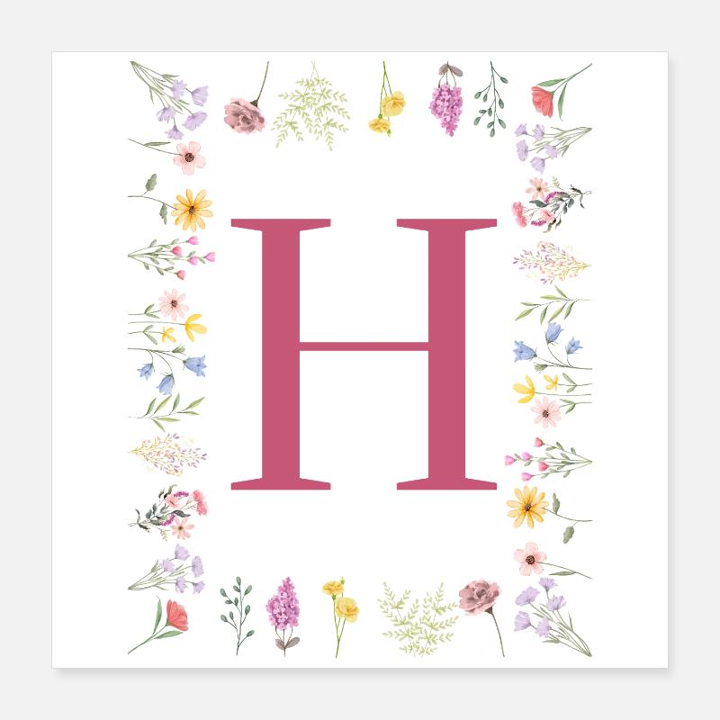 Initiales florales « H », monogramme de lettres Poster 40 x 40 cm