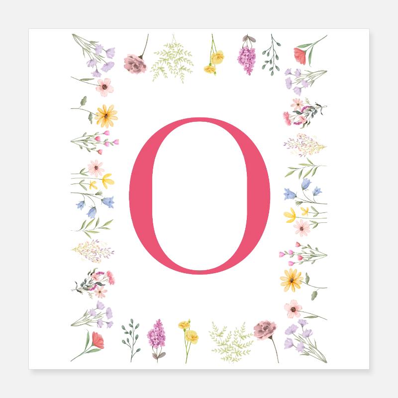 Florale Initialen "O", Buchstaben Monogramm  - Poster 40x40 cm - Weiß