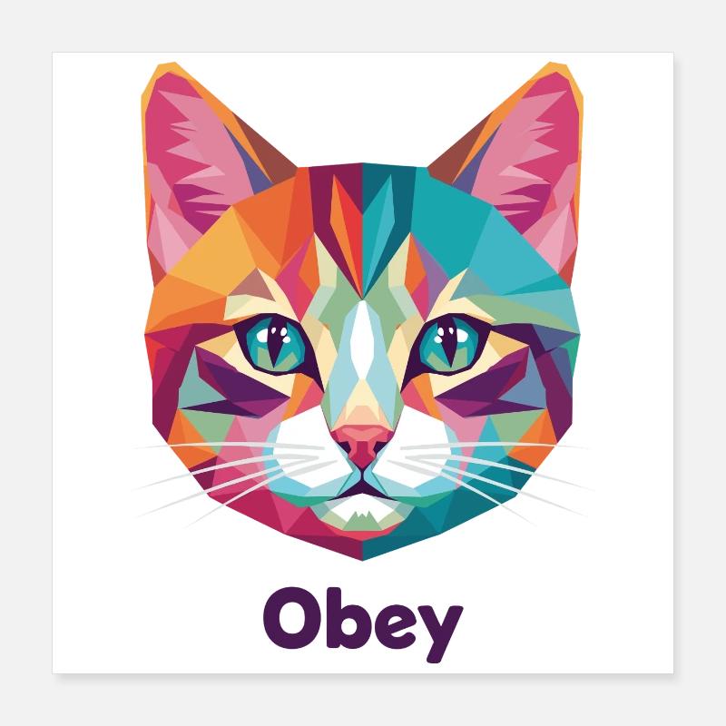 Geometric Cat Head with Obey Text Poster 16" x 16" (40x40 cm)