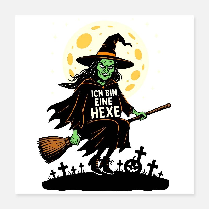 Costume de sorcière Halloween Carnaval Crou Balai Lune Poster 40 x 40 cm