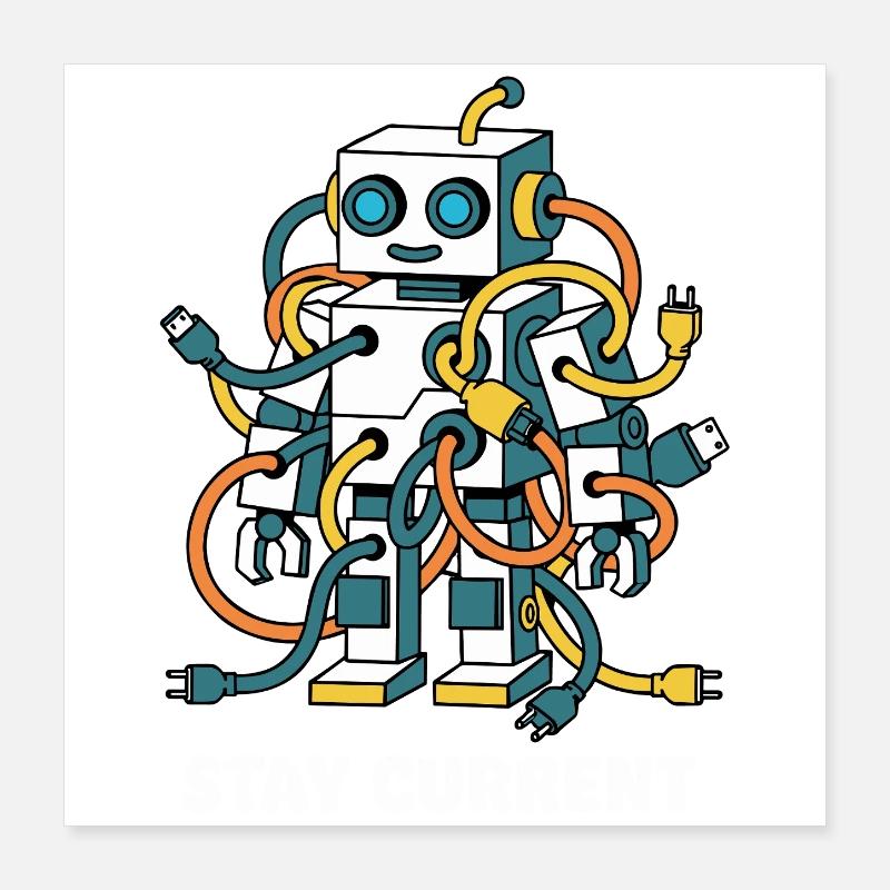 Stay Current Robot Cable Art Poster 16" x 16" (40x40 cm)